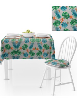 BenimOl Yaprak Desenli Turuncu Yeşil Beyaz Masa Örtüsü 140x220