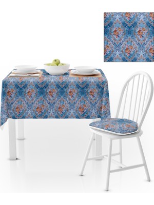 BenimOl Modern Damask Desenli Mavi Kadife Dokulu 120x180 Masa Örtüsü