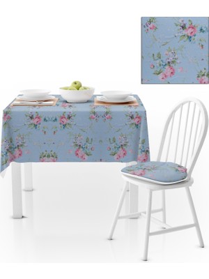 BenimOl Çiçek Desenli Mint Gül Kurusu Kadife Dokulu 140x180 Masa Örtüsü