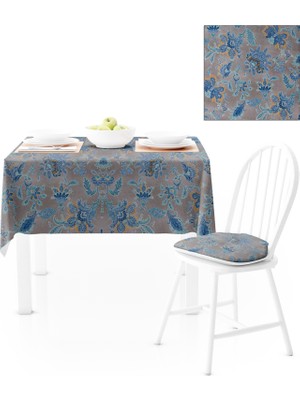 BenimOl Renkli Desenli Koyu Vizon Zemin Mavi Turkuaz Masa Örtüsü 140x180