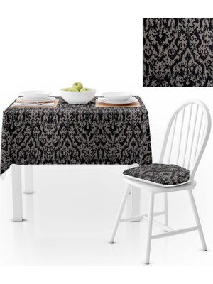BenimOl Damask Desenli Siyah Beyaz Masa Örtüsü 140x220