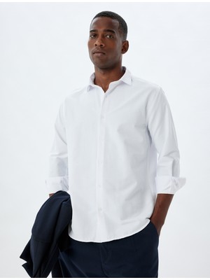 Koton Yarım Italyan Yaka Gömlek Basic Uzun Kollu Pamuk Karışımlı