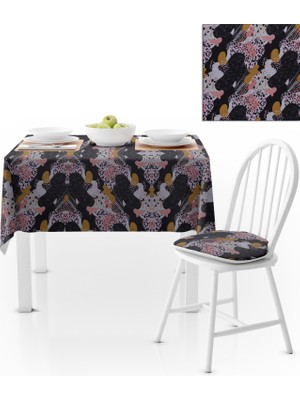 BenimOl Sulu Boya Desenli Siyah Pembe Masa Örtüsü 140x180