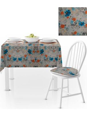 BenimOl Çiçek Desenli Mavi Turuncu Masa Örtüsü 140x260