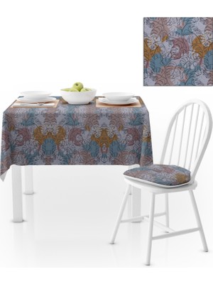 BenimOl Yaprak Desenli Modern Renk Beyaz Masa Örtüsü 140x140