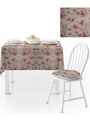 BenimOl Modern Desenli Beyaz Zemin Gül Kurusu Krem Masa Örtüsü 140x180