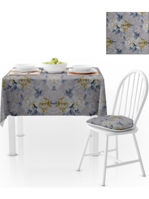 BenimOl Sarmaşık Desenli Gri Zemin Hardal Krem Masa Örtüsü 140x260
