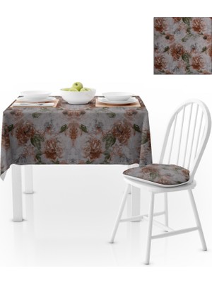 BenimOl Gül Desenki Kahverengi Yeşil Masa Örtüsü 120x140