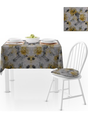 BenimOl Gül Desenli Sarı Açık Gri Masa Örtüsü 120x140