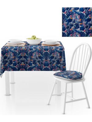 BenimOl Yaprak Desenli Lacivert Masa Örtüsü 140x180