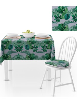 BenimOl Yaprak Desenli Beyaz Zemin Yeşil Masa Örtüsü 140x180