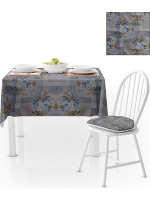 BenimOl Motifli Gül Desenli Renkli Zemin Mavi Hardal Masa Örtüsü 140x220