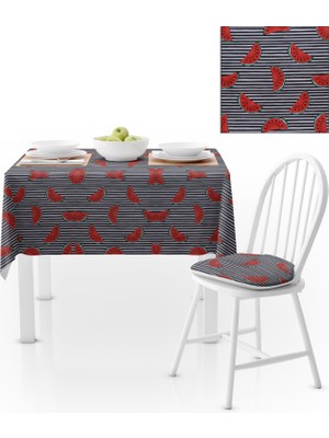 BenimOl Karpuz Dilimli Desenli Siyah Beyaz Zemin Masa Örtüsü 140x140