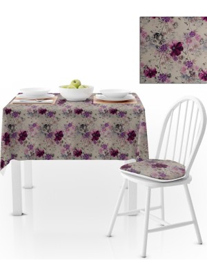 BenimOl Çiçek Desenli Mor Mürdüm Masa Örtüsü 140x260