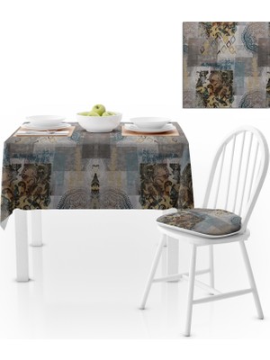 BenimOl Patchwork Geometrik Desenli Hardal Vizon Masa Örtüsü 140x220