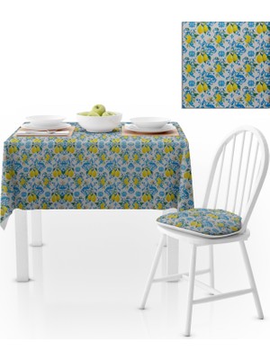 BenimOl Limon Ağacı Desenli Sarı Mavi Masa Örtüsü 140x220