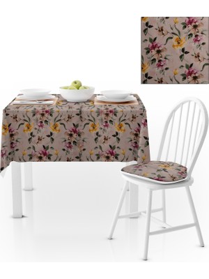 BenimOl Sulu Boya Desenli Çiçekli Sarı Vizon Masa Örtüsü 120x140