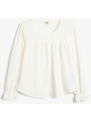 Koton Bluz Uzun Kollu Bisiklet Yaka Büzgü Detaylı Manşetleri Lastikli