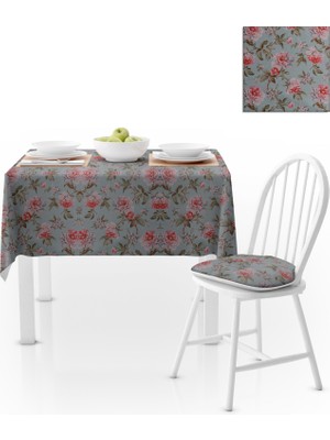 BenimOl Çiçek Desenli Eskitme Kırmızı Yeşil Masa Örtüsü 140x260