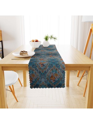 BenimOl Damask Desenli Mavi Zemin Runner 40x140