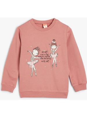 Koton Sweatshirt Balerin Baskılı Uzun Kollu Şardonlu Pamuklu