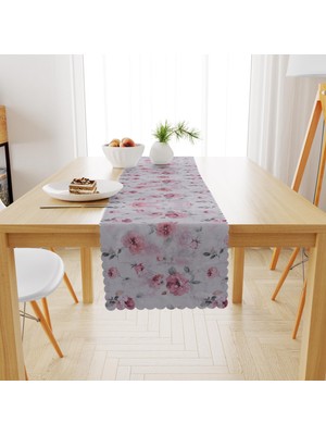 BenimOl Gül Desenli Gül Kurusu Renkli Kadife Dokulu Runner 40x180