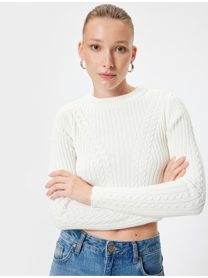 Koton Triko Crop Kazak Uzun Kollu Saç Örgü Dokulu