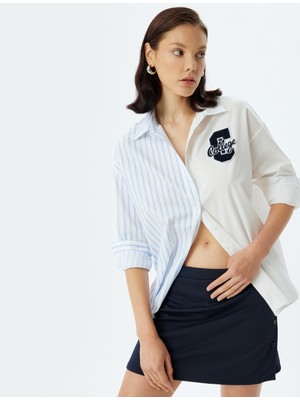 Koton Oversize Gömlek Poplin Uzun Kollu Aplike Detaylı