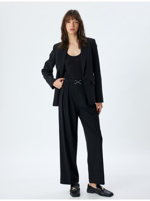 Koton Geniş Paça Kumaş Pantolon Yüksek Bel Metal Aksesuar Detaylı Pileli