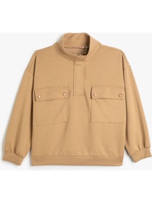 Koton Uzun Kollu Pijama Üstü Dik Yaka Cepli Fermuarlı