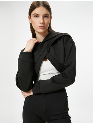 Koton Crop Kapşonlu Sweatshirt Spor Katlı Asimetrik Kesim Rahat Kalıp