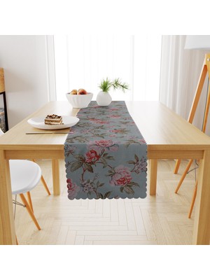 BenimOl Çiçek Desenli Eskitme Kırmızı Yeşil Runner 40x140