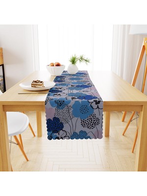 BenimOl Gül Desenli Pembe Mavi Lacivert Runner 40x140