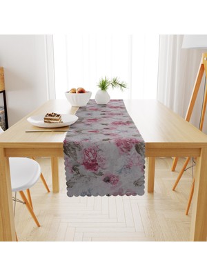 BenimOl Gül Desenli Pembe Vizon Runner 40x140