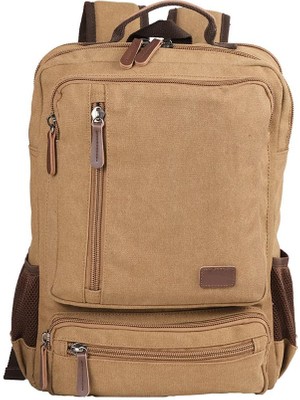Bagacar Orjinal Kanvas Kumaş Okul ve Günlük Laptop Bölmeli Sırt Çantası Bej