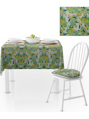 BenimOl Çiçek Desenli Sarı Yeşil Masa Örtüsü 140x140