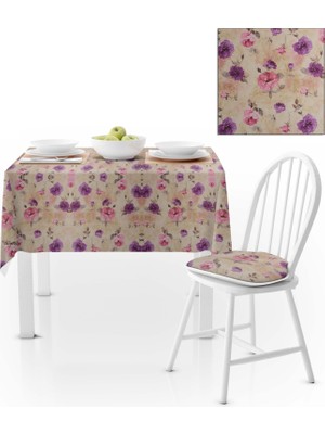 BenimOl Gül Desenli Pembe Mor Masa Örtüsü 140x260