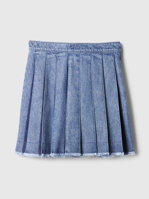 Kadın Mavi Pileli Denim Mini Etek