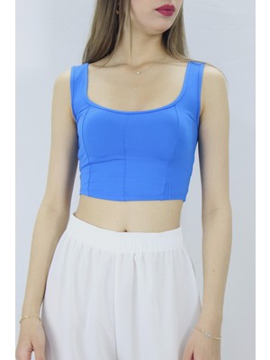 Glamfit Micro Parçalı Crop Saks - LKS2022.25