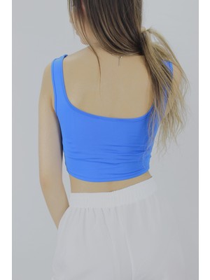 Glamfit Micro Parçalı Crop Saks - LKS2022.25