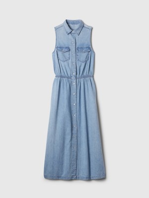 Gap Kadın Açık Mavi Western Denim Midi Elbise