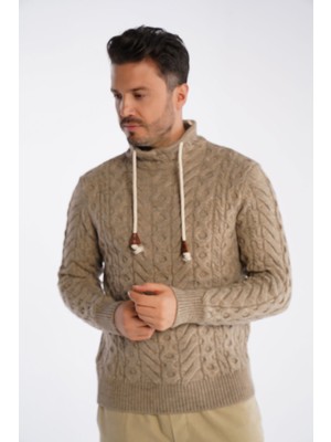 Trist Star Vizon Erkek Boru Yaka Saç Örgülü Triko Yün Kazak TRIST-5322