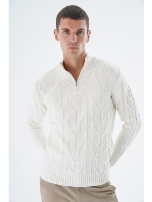 Trist Star Erkek Kemik Dik Yaka Kısa Fermuarlı Yürütme Örgülü Yün Triko Örme Kazak TRIST-5344