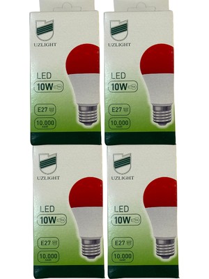 Uzlight 10W (75W) 1000K (Kırmızı Işık) E27 Duylu LED Ampul (4 Adet)