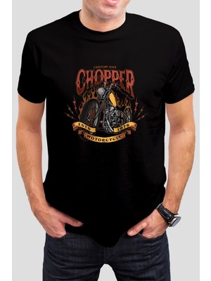 T-35 Chopper Baskılı Siyah Uisex T-Shirt C959