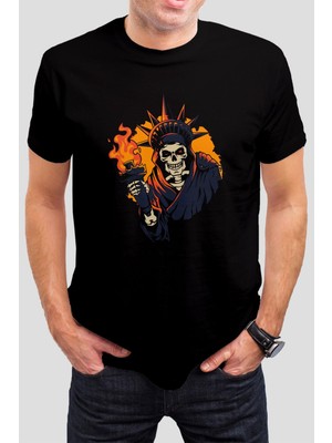 T-35 Kurukafa Baskılı Siyah Uisex T-Shirt C964