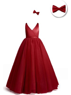 Masho Trend Efta Tarlatanlı Kruvaze Elbise Tokalı Arka Kurdeleli Kız Çocuk Abiye