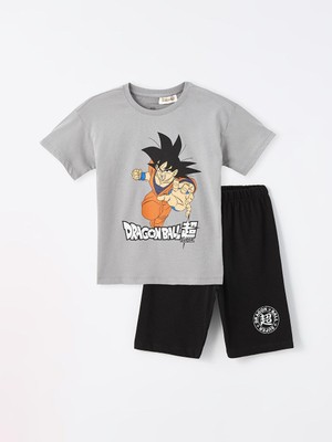 Bisiklet Yaka Dragon Ball Baskılı Erkek Çocuk Şortlu Pijama Takımı