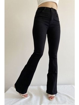 Limabel All Star Ispanyol Siyah Ispanyol Yüksek Bel Kot Pantolon