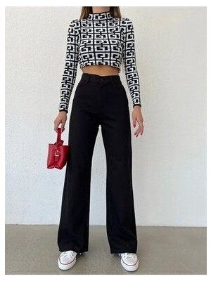 ByCukurovaFrango Leo Penelope Candy Siyah Yüksek Bel Salaş Pantolon, Geniş Paça Pantolon, Bol Paça Pantalon Yıkamalı